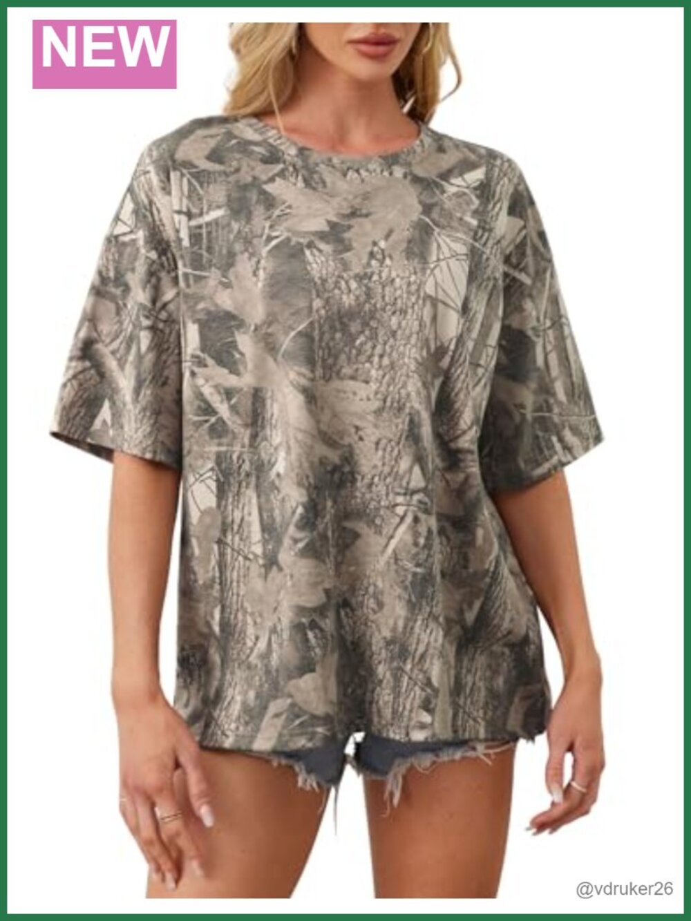 Oversized Camo Tee Maple Leaf Print Short Sleeve Crewneck Graphic T-Shirt